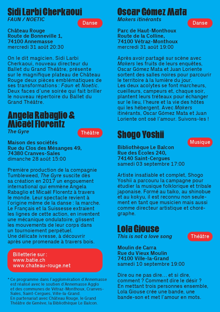 Festival de la Batie 2022 Annemasse Agglo - Programme